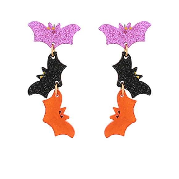Halloween Bat Tiered 3 Drop Earrings - Picture 1 of 2